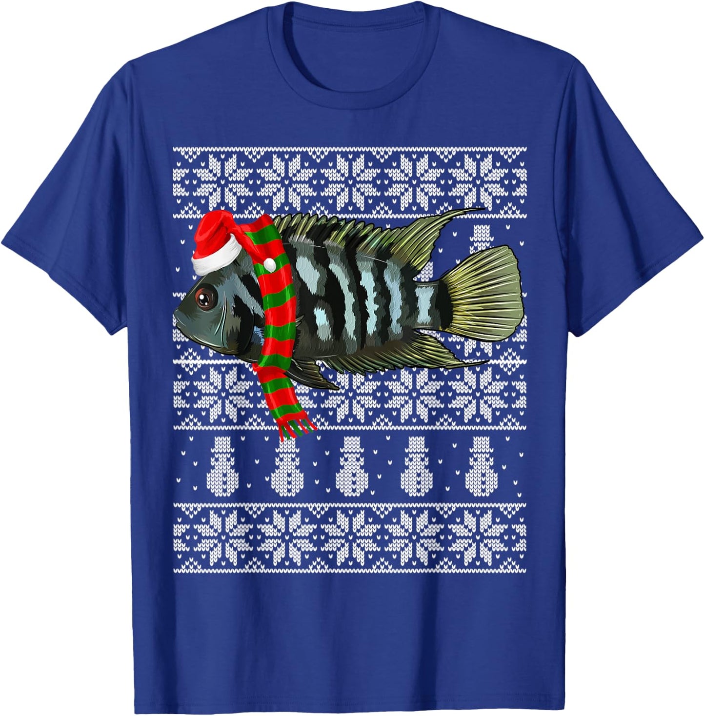 Fish Xmas Santa Hat Convict Cichlids Ugly Christmas T-Shirt - T-Shirt | Royal