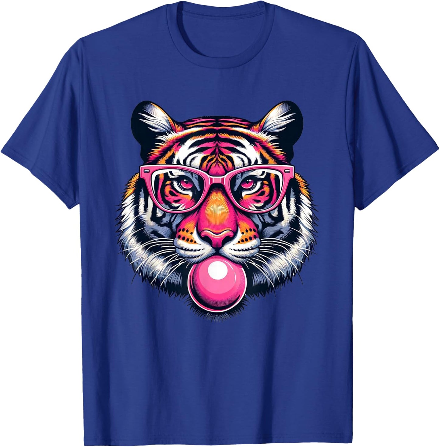 Funny Tiger Wearing Eyeglasses Bubblegum Tiger Lover T-Shirt - T-Shirt | Royal