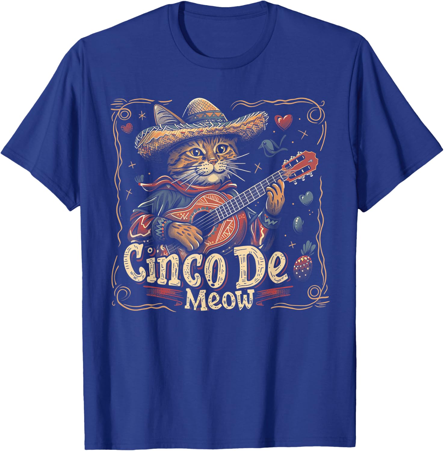 Cat - Cinco De Meow Mayo Mexican Fiesta Men Women Boys Girls T-Shirt - T-Shirt | Royal