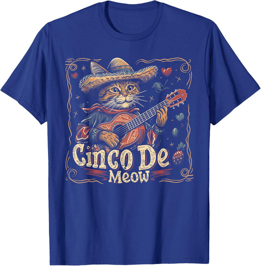 Cat - Cinco De Meow Mayo Mexican Fiesta Men Women Boys Girls T-Shirt - T-Shirt | Royal