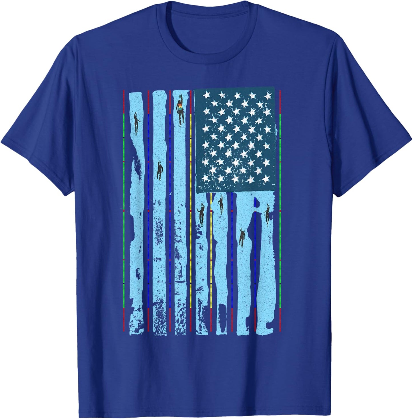 American Flag Swimming Pool Meet, Vintage Swim USA Flag Team T-Shirt - T-Shirt | Royal