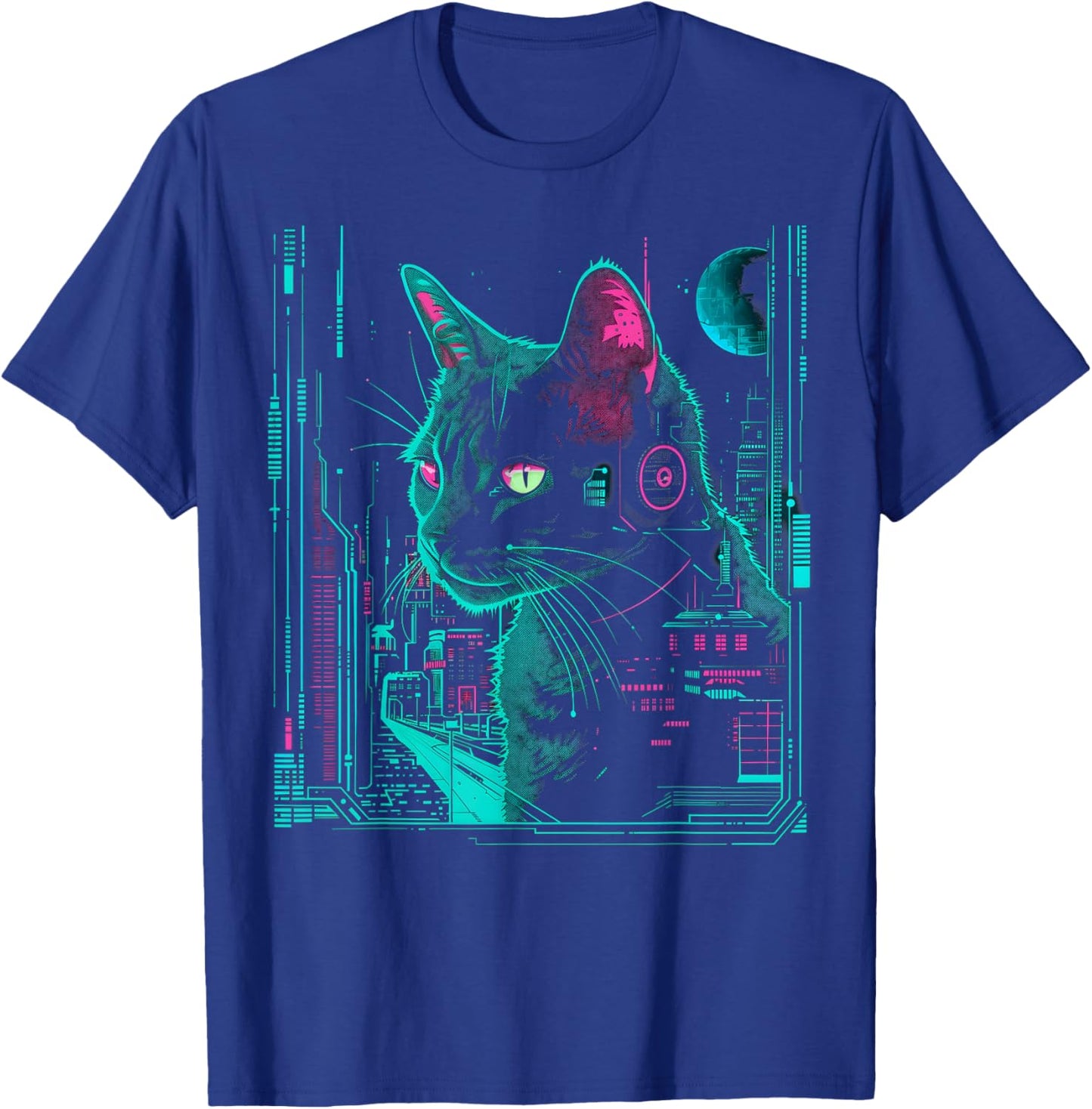 Cyberpunk Cat with cybernetic enhancements T-Shirt - T-Shirt | Royal