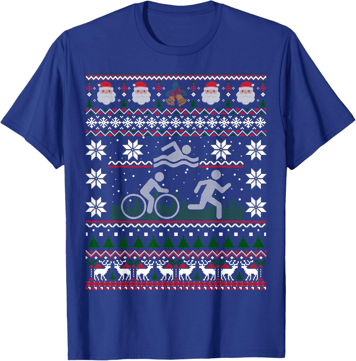 Triathlon Ugly Christmas Sweater Swim Bike Run Funny T-Shirt - T-Shirt | Royal