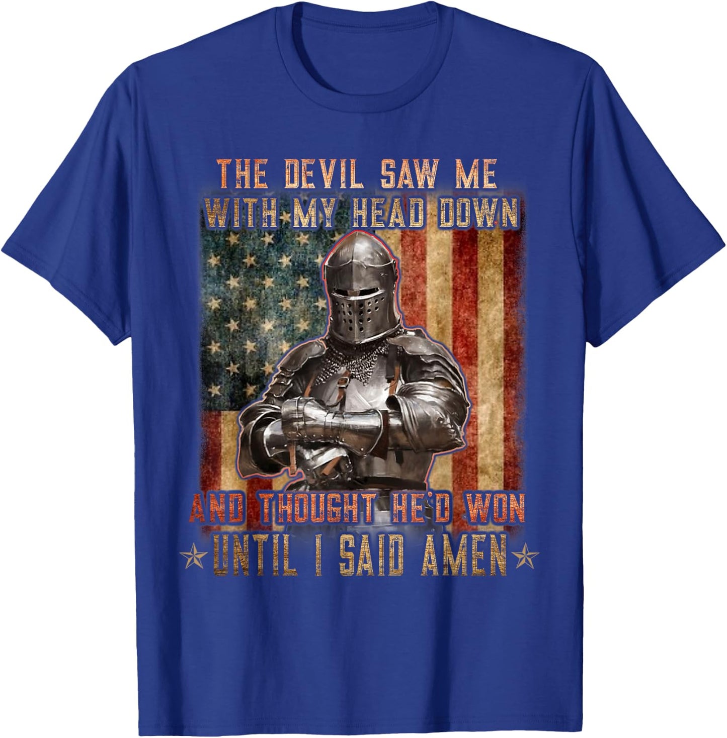 The Crusader - The Devil Saw Me - Knight Templar US Flag T-Shirt - T-Shirt | Royal
