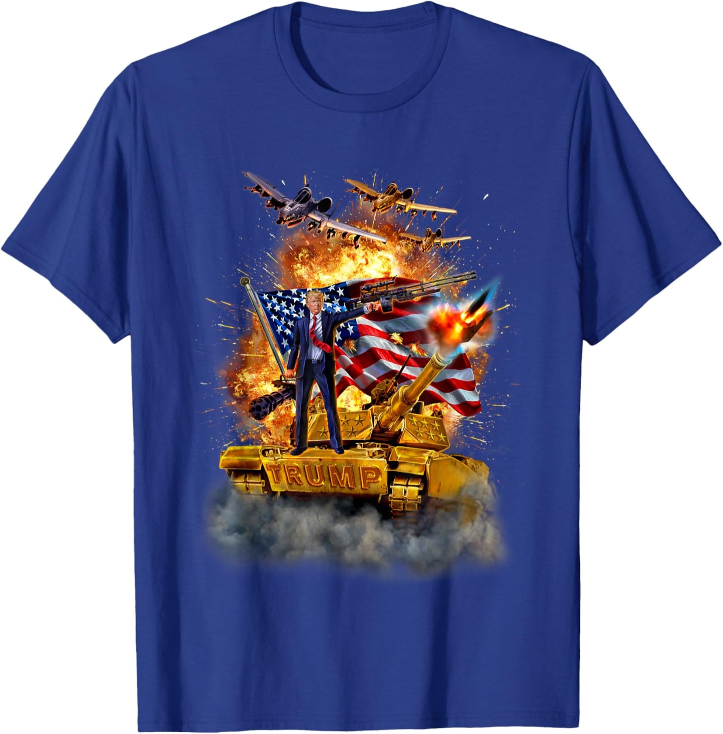 President Donald Trump Rides a Golden Tank T-Shirt - T-Shirt | Royal