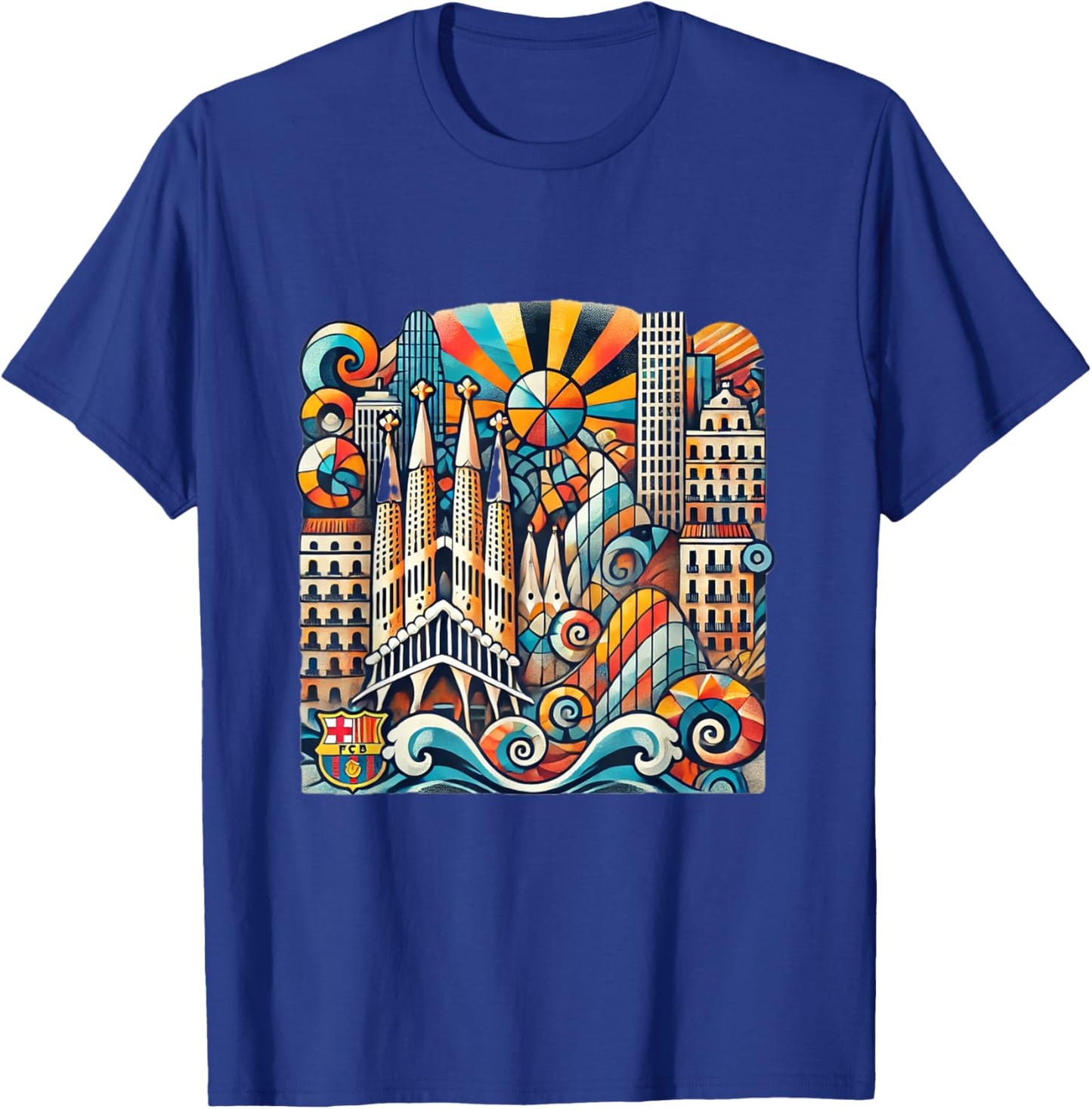 Barcelona-Inspired Abstract Art Design T-Shirt - T-Shirt | Royal