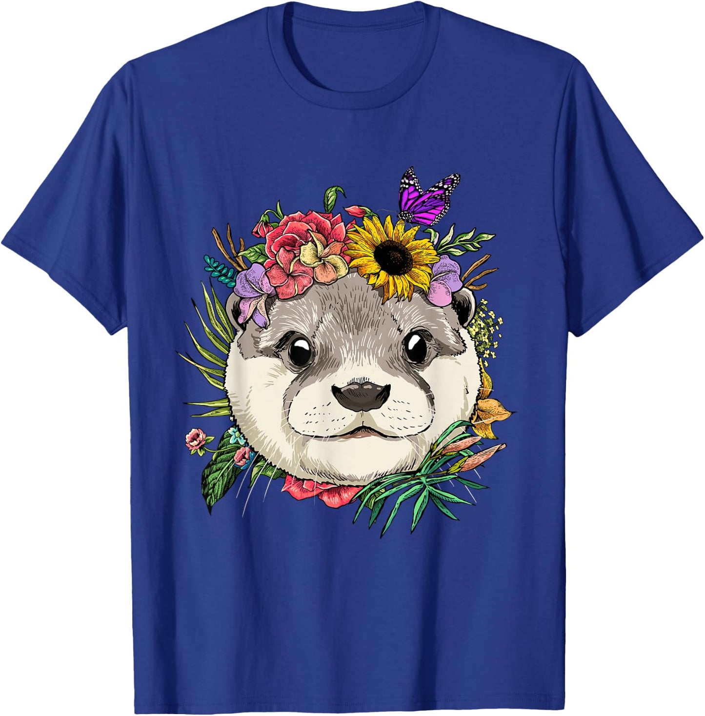 Floral Otter Spring Nature Otter Animal Lovers T-Shirt - T-Shirt | Royal