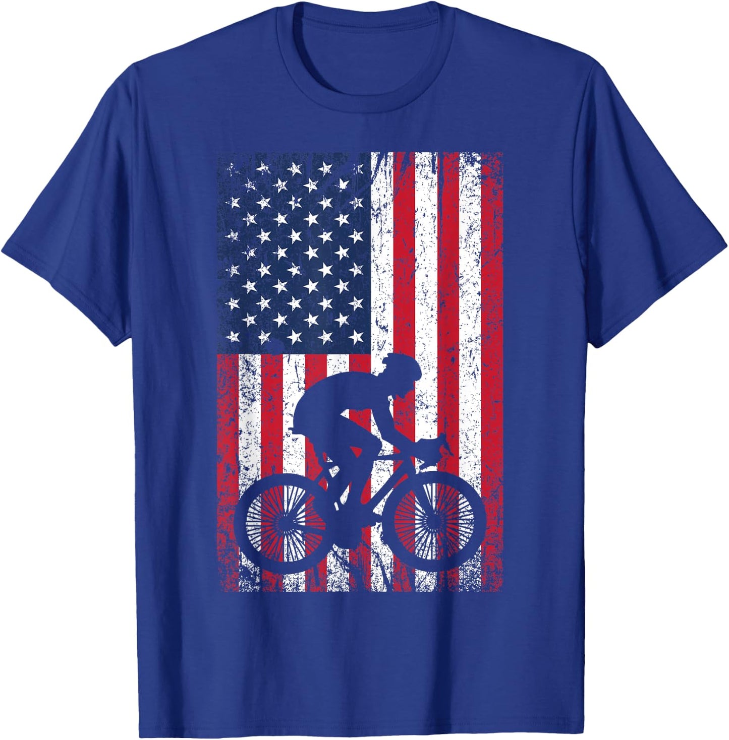 American Flag Mountain Bike 4th of July Patriotic Biking T-Shirt - T-Shirt | Royal