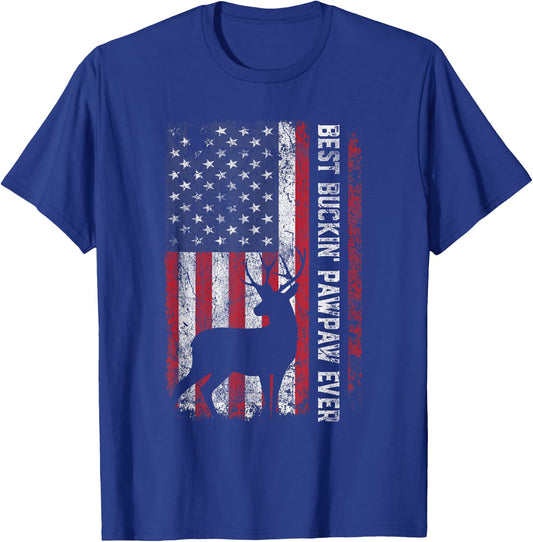USA Flag Best Buckin' Pawpaw Ever Deer Hunting Father's Day T-Shirt - T-Shirt | Royal