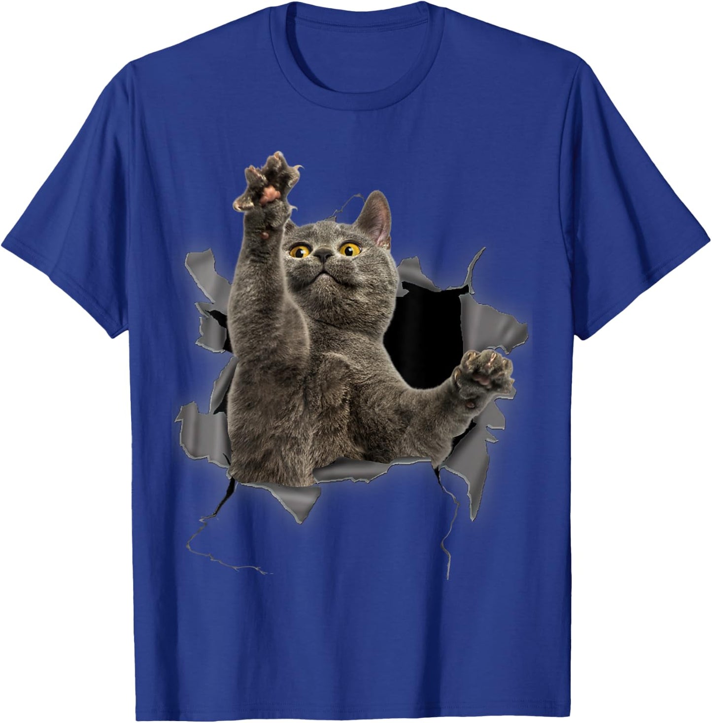 Grey Cat Torn Cloth Funny Gifts Cat Dad, Cat Mom, Cat Lover T-Shirt - T-Shirt | Royal
