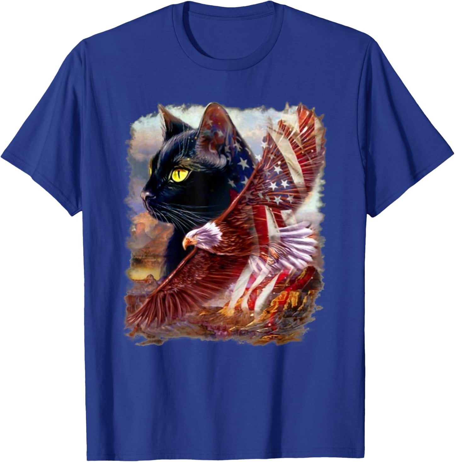 Black Cat Kitten American Flag Eagle 4th July Independence Men T-Shirt - T-Shirt | Royal
