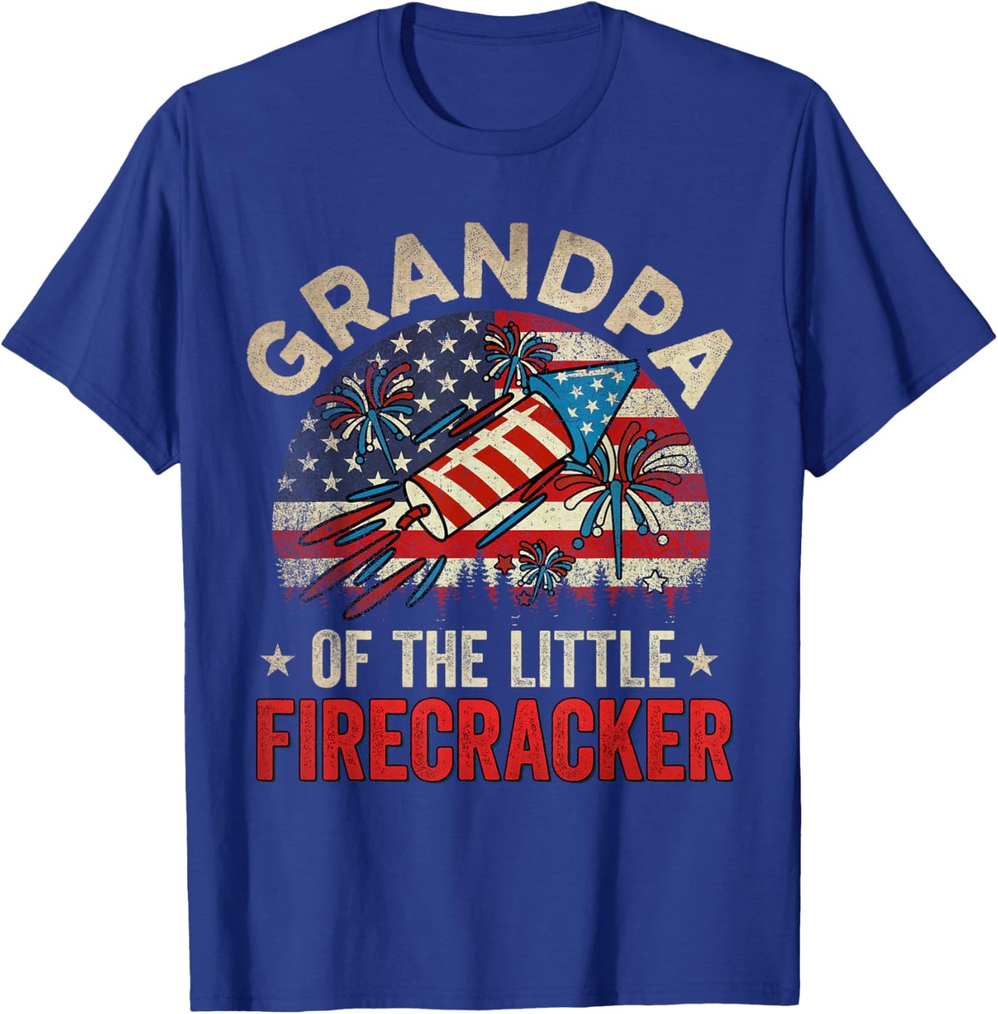 4th Of July Birthday Grandpa Of The Little Firecracker T-Shirt - T-Shirt | Royal