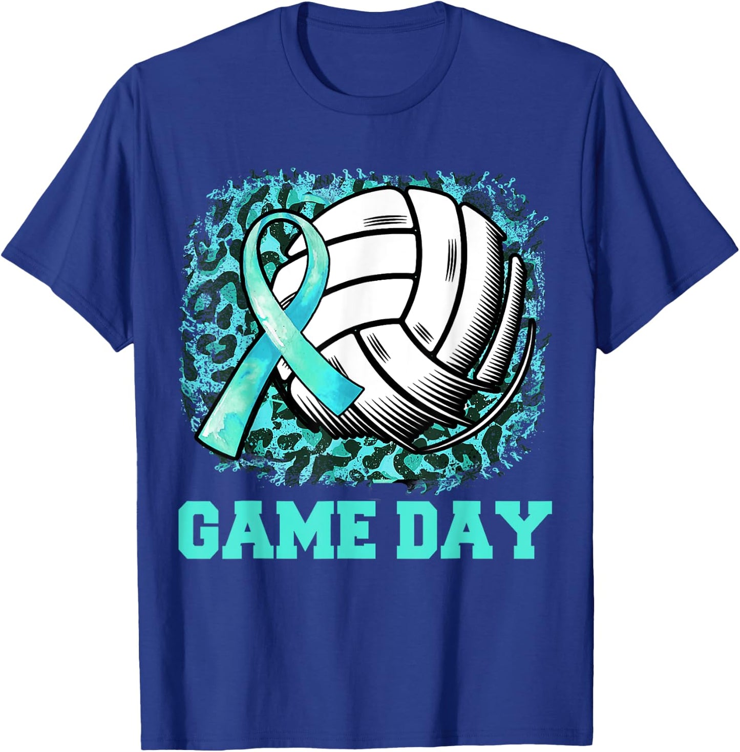 Game Day Cervical Cancer Awareness Ribbon Teal Volleyball T-Shirt - T-Shirt | Royal