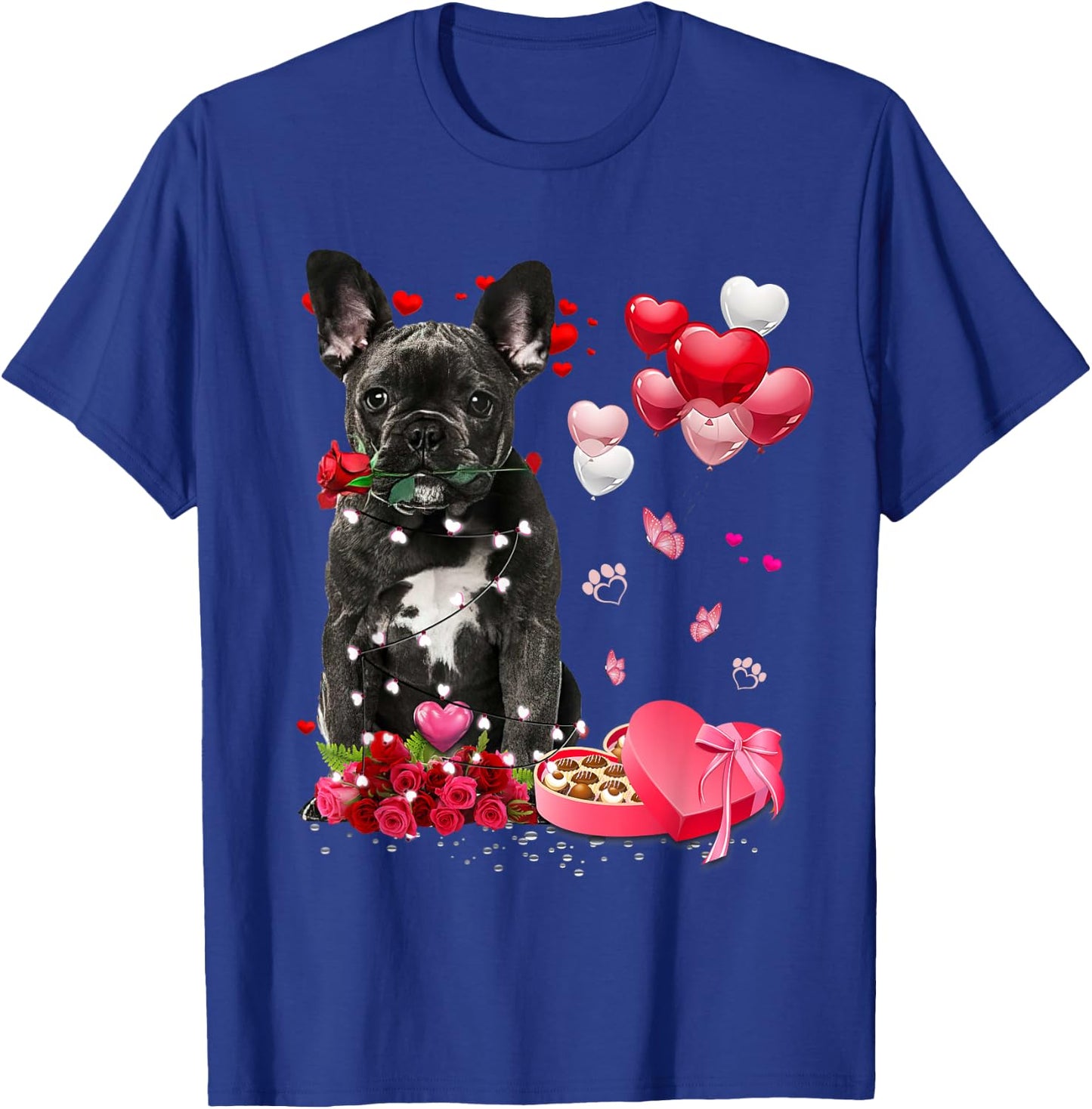 Funny French Bulldog Rose Heart Happy Valentine Day Dog Mom T-Shirt - T-Shirt | Royal