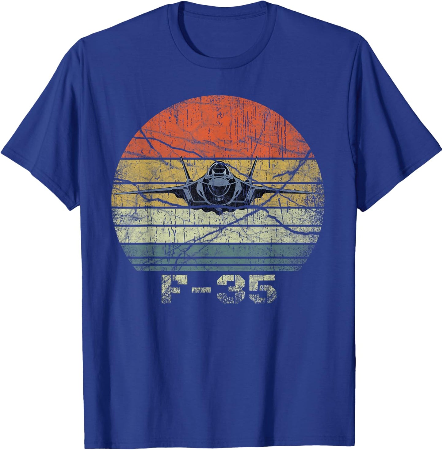Distressed F-35 Fighter Jet Military Airplane T-Shirt - T-Shirt | Royal