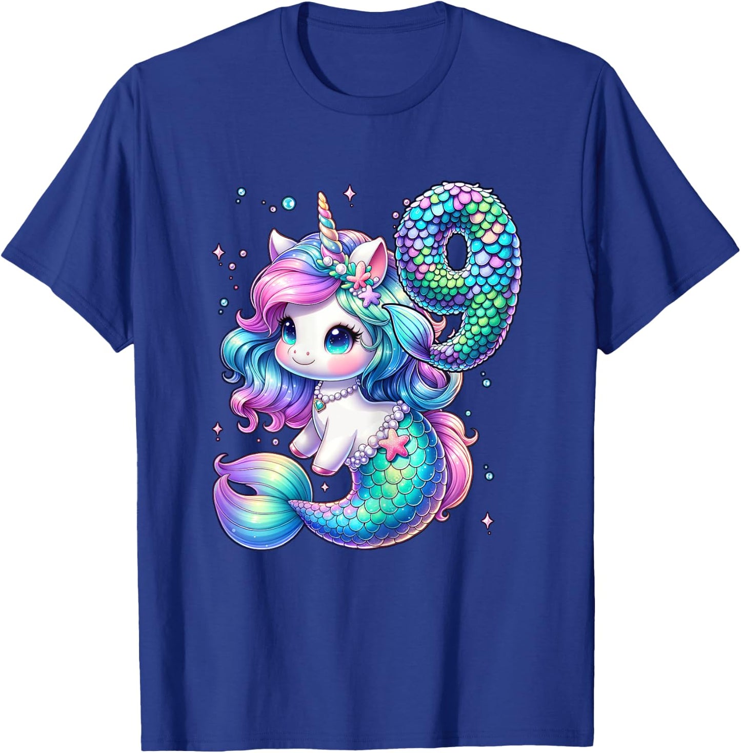 Unicorn Mermaid 9th Birthday 9 Year Old Party Girls Outfit T-Shirt - T-Shirt | Royal
