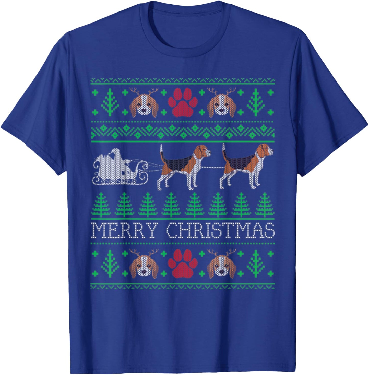 Funny Dog Beagle Ugly Christmas Sweaters Men Women T-Shirt - T-Shirt | Royal