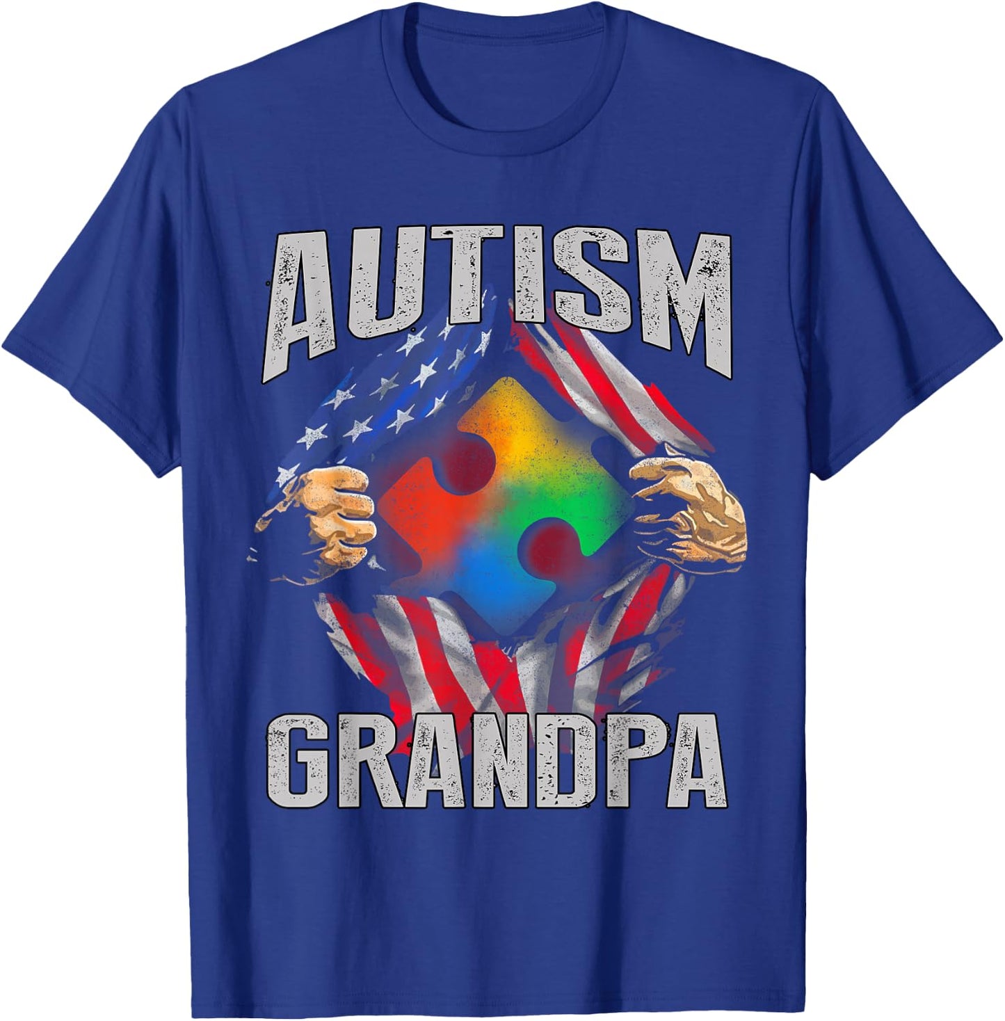 Autism Grandpa American Flag Autism Awareness T-Shirt - T-Shirt | Royal