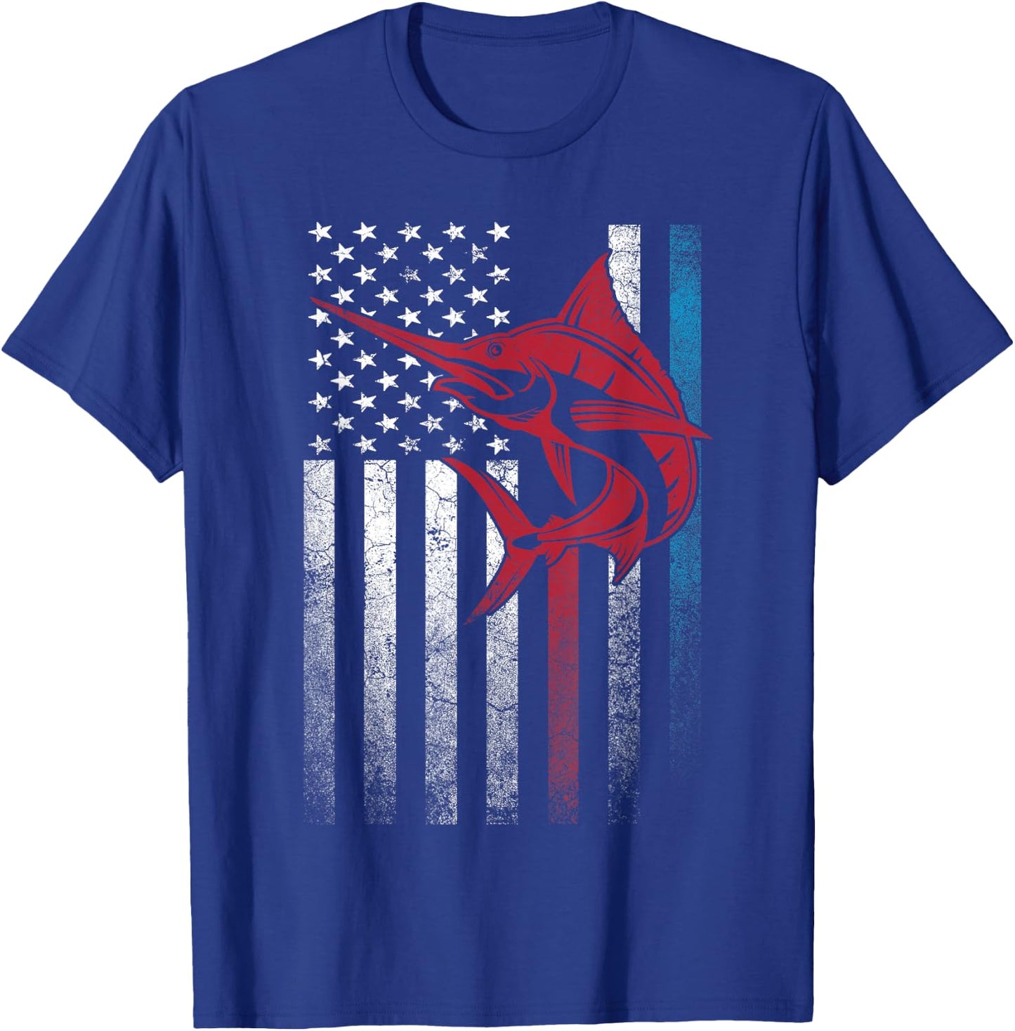 Fishing Marlin Swordfish Fish 4th of July American Flag USA Women Kids Men T-Shirt - T-Shirt | Royal