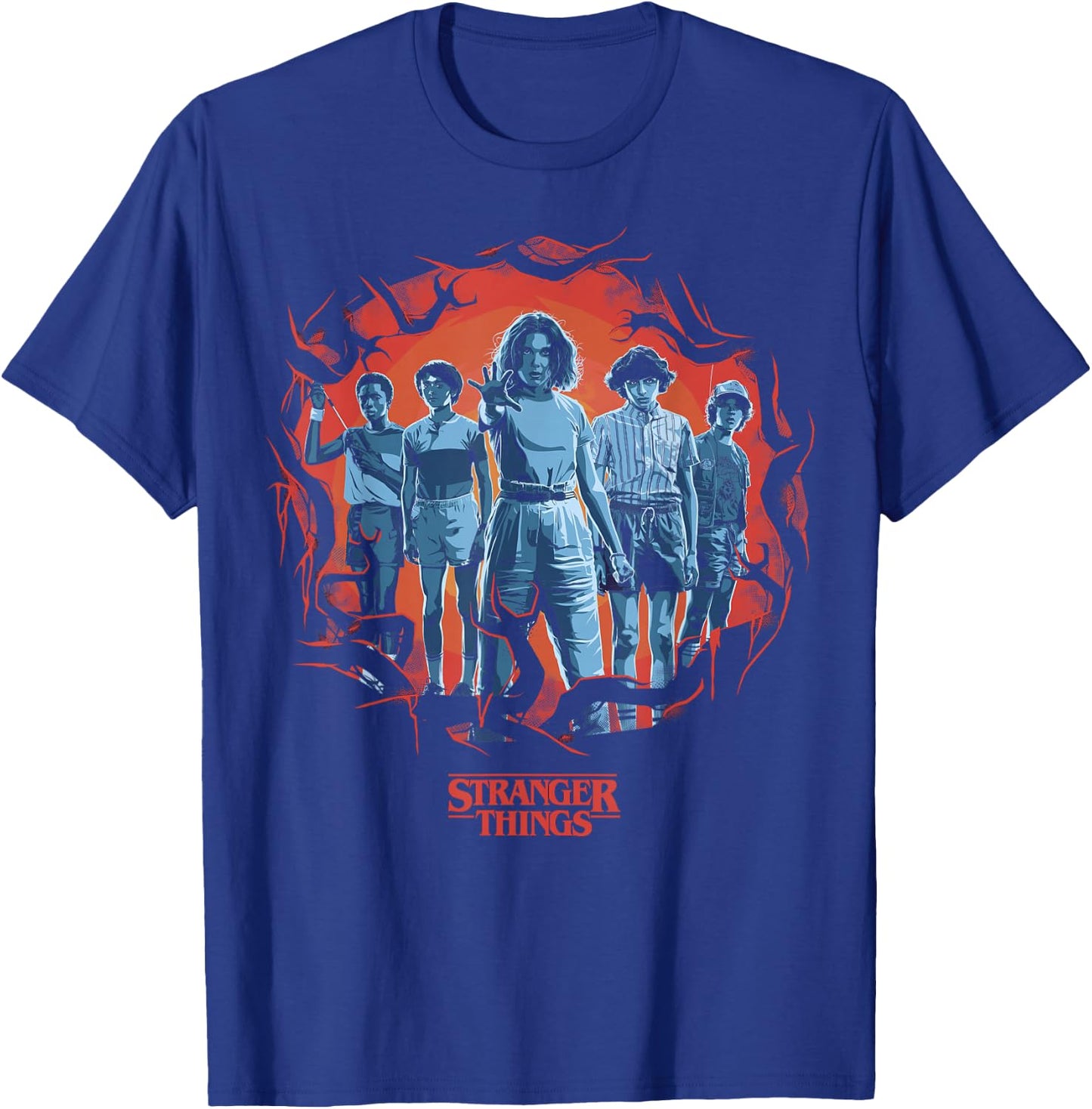 Stranger Things Group Shot Demogorgon Framed Short Sleeve T-Shirt - T-Shirt | Royal