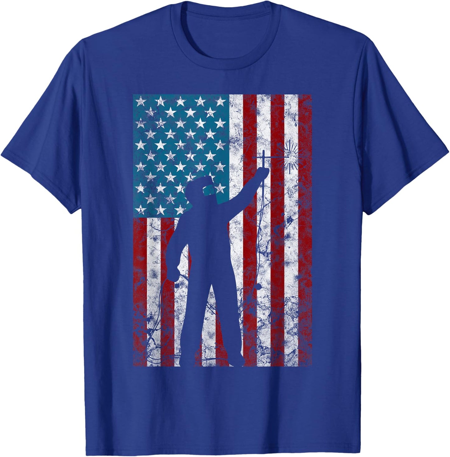 Vintage Welding Distressed Patriotic Welder American Flag Women Men T-Shirt - T-Shirt | Royal