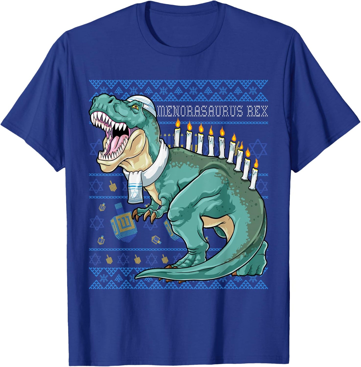 Menorasaurus Rex Hanukkah Shirt Jewish Dinosaur Menorah T-Shirt - T-Shirt | Royal