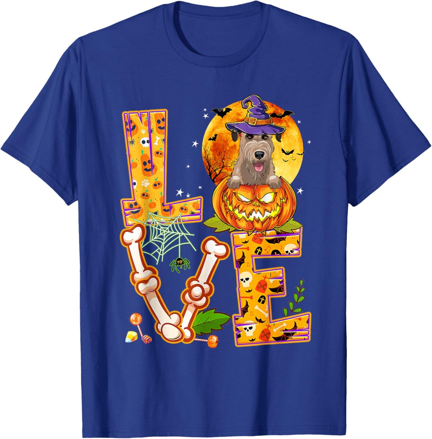 Love Irish Wolfhound Witch Pumpkin Scary Halloween Dog T-Shirt - T-Shirt | Royal