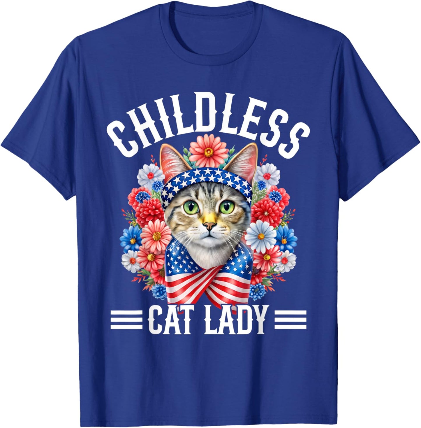 Childless Cat Lady Feminist Voting American Flag T-Shirt - T-Shirt | Royal