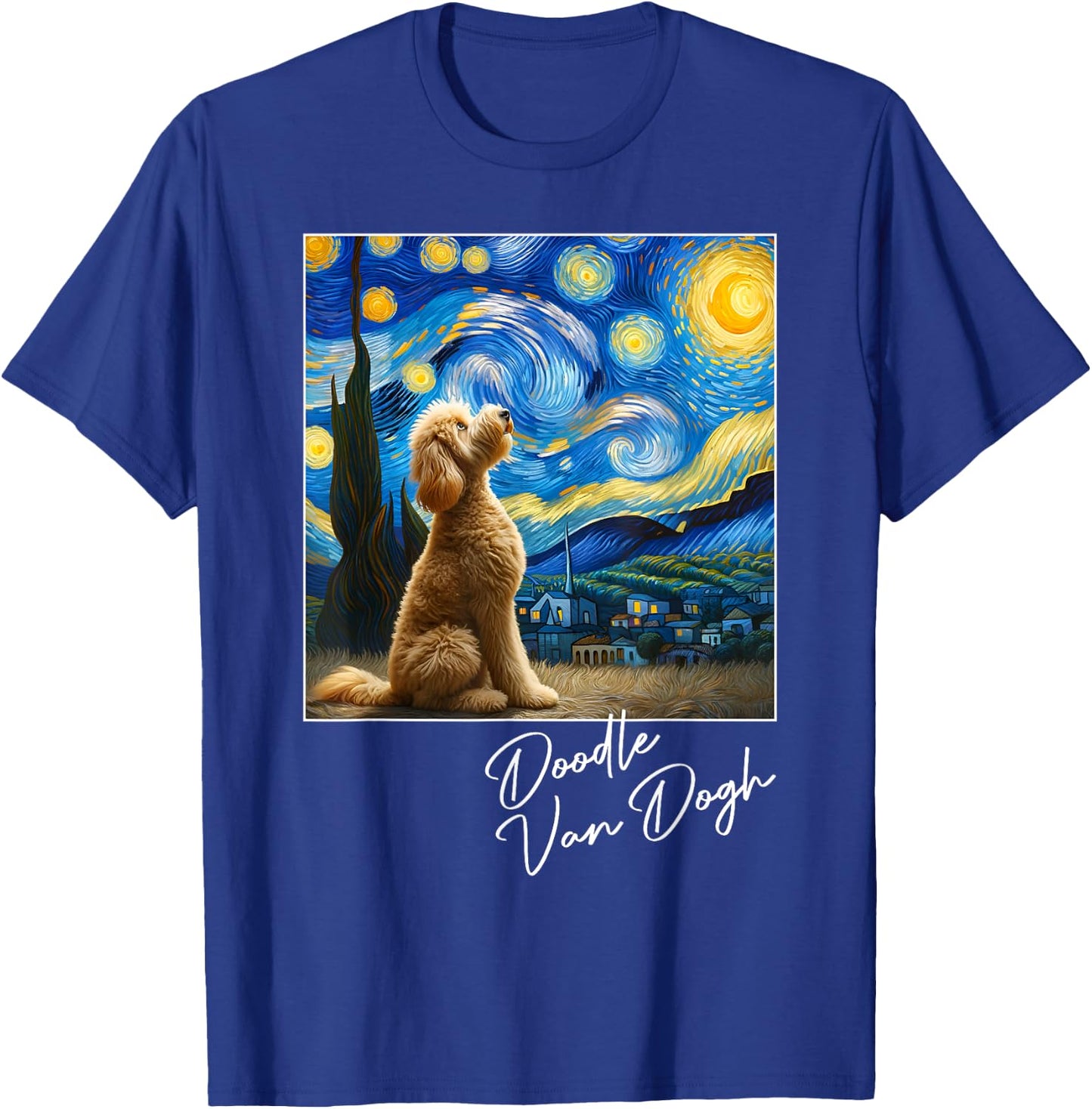 Van Gogh Starry Night Goldendoodle Dog Art Golden Doodle Dog Women Girls Kids T-Shirt - T-Shirt | Royal