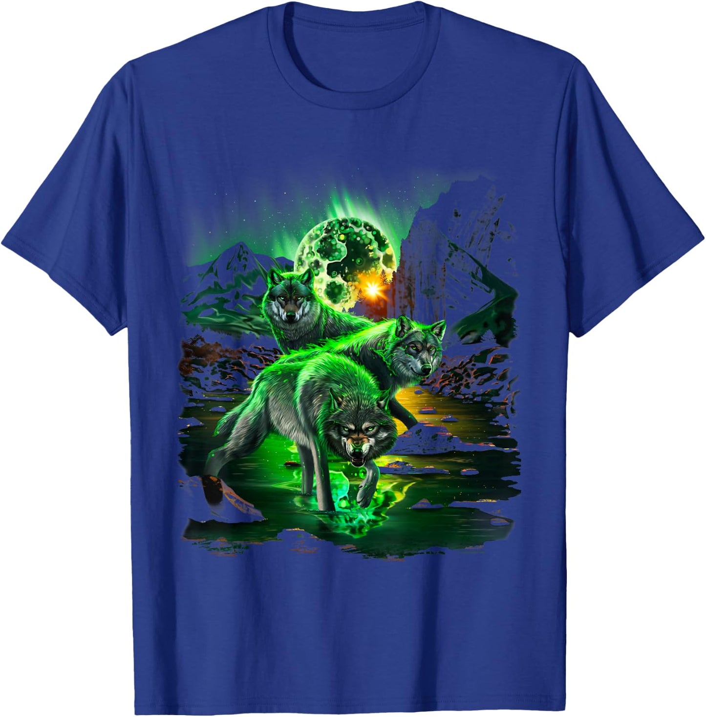 Wolf Hunting in Valley Amidst Catastrophic Asteroid Impact T-Shirt - T-Shirt | Royal