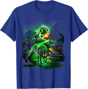 Wolf Hunting in Valley Amidst Catastrophic Asteroid Impact T-Shirt - T-Shirt | Royal