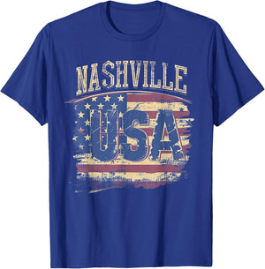 Nashville - USA 4th of July Retro American Flag Vintage Girls Kids Men T-Shirt - T-Shirt | Royal