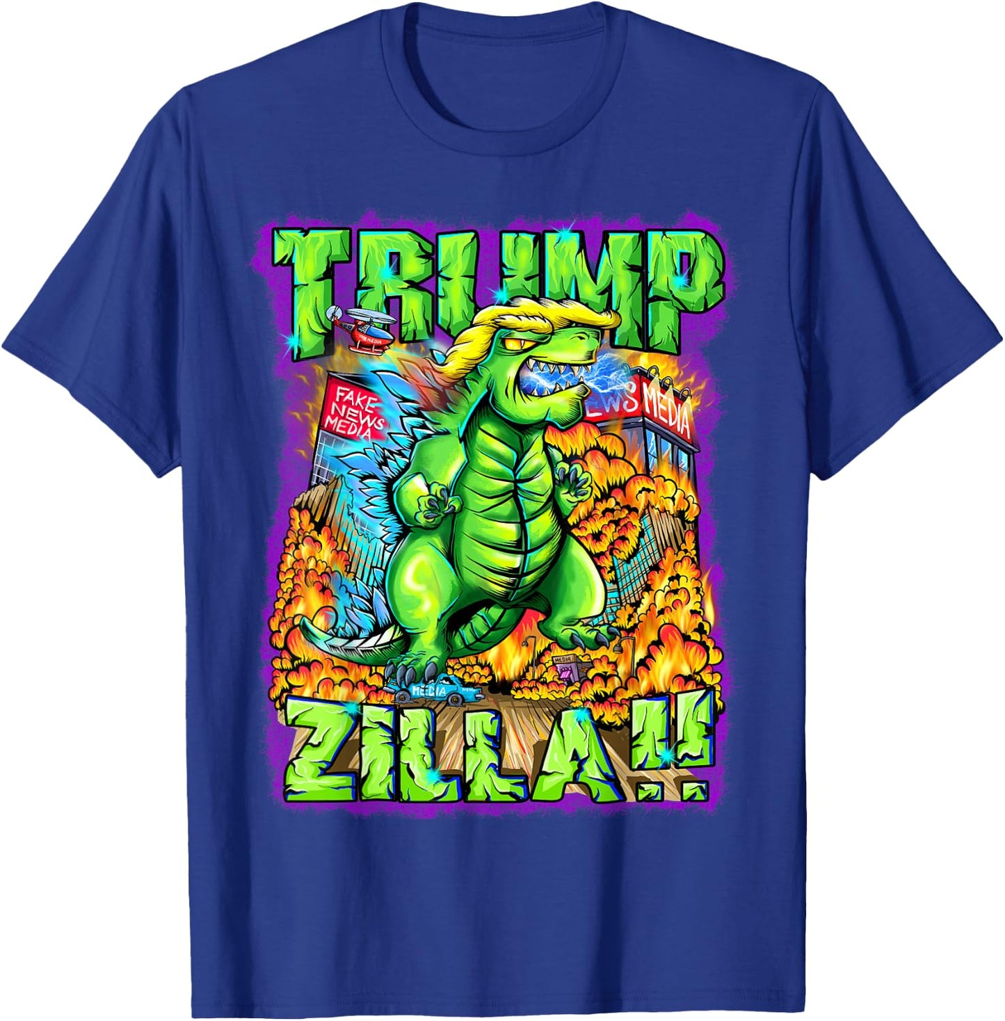 Donald Trump Gift Trumpzilla Battles The Fake News Media T-Shirt - T-Shirt | Royal