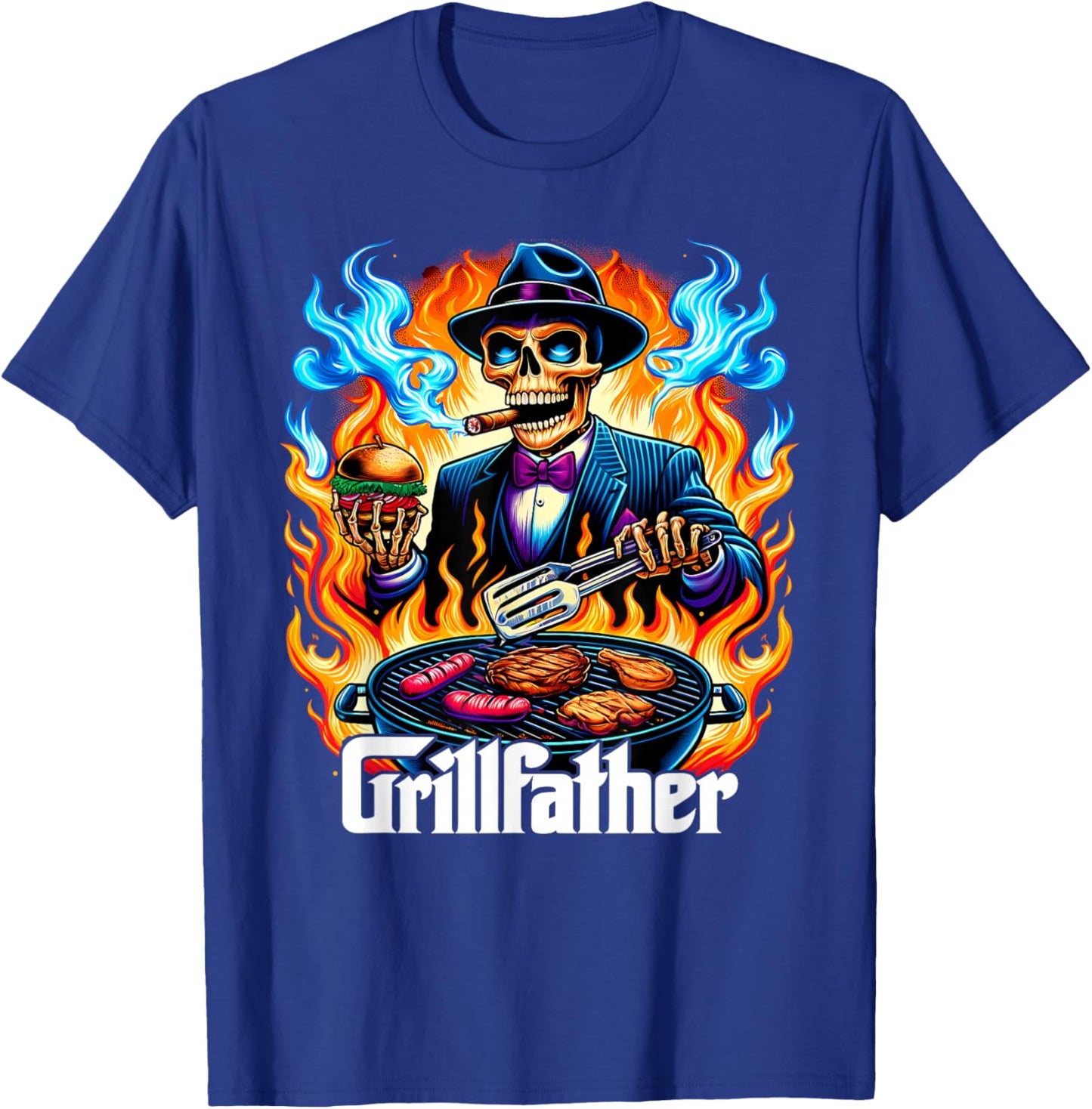 The Grillfather BBQ Grill & Smoker Barbecue Chef Skeleton T-Shirt - T-Shirt | Royal