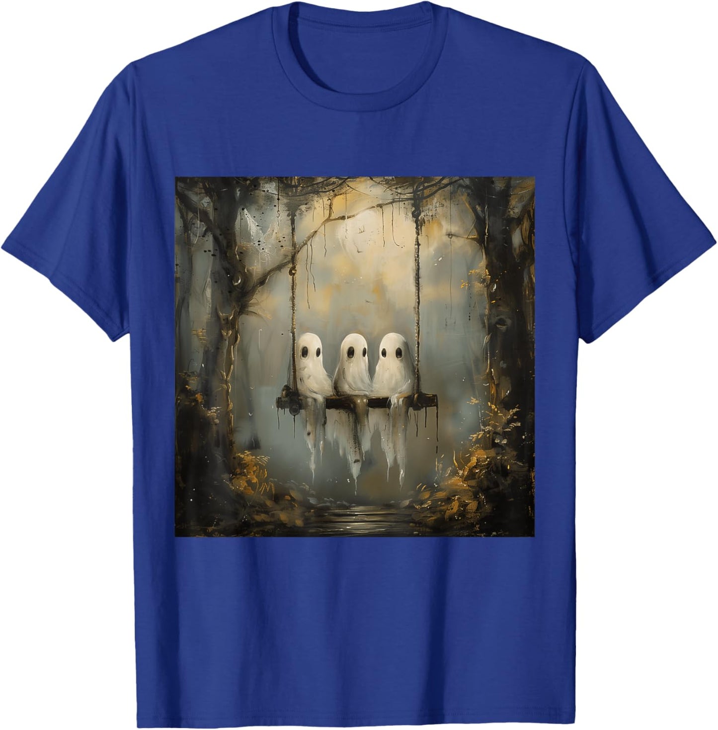 Vintage Floral Ghost On The Swing In Forest Halloween Gothic T-Shirt - T-Shirt | Royal