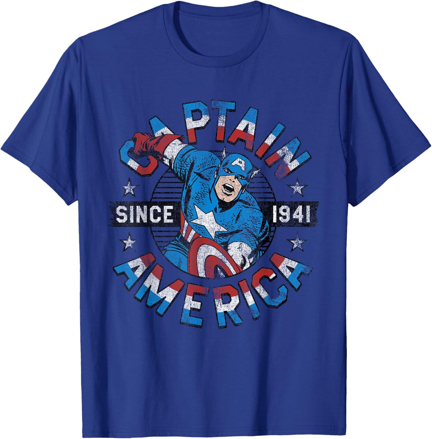 Marvel Faded Vintage Captain America Since 1941 Circle Logo T-Shirt - T-Shirt | Royal