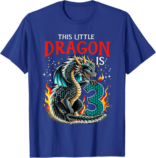 Turning 3 Year Old Birthday Boy Dragon 3rd Bday Girl T-Shirt - T-Shirt | Royal
