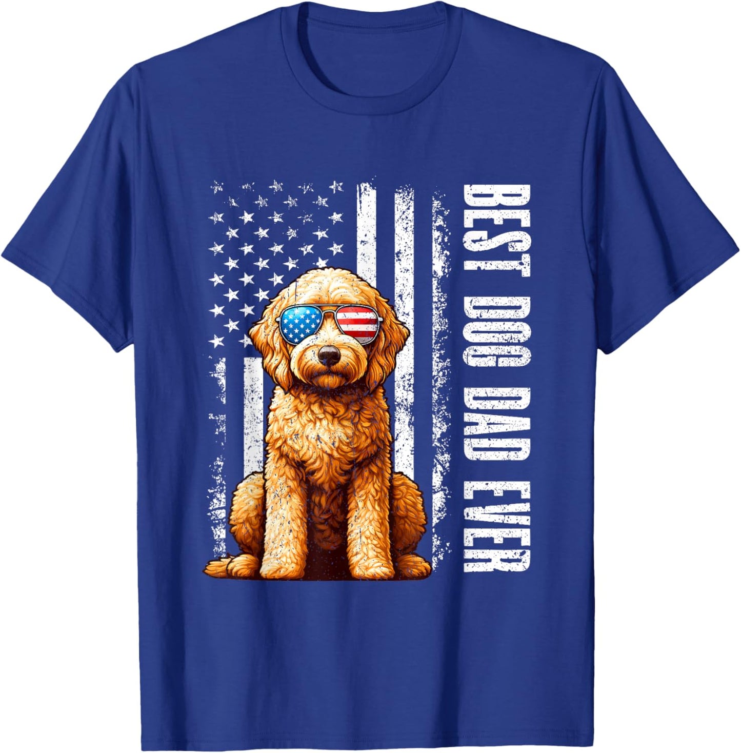 Vintage Best Dog Dad Ever Goldendoodle Dog American Flag T-Shirt - T-Shirt | Royal