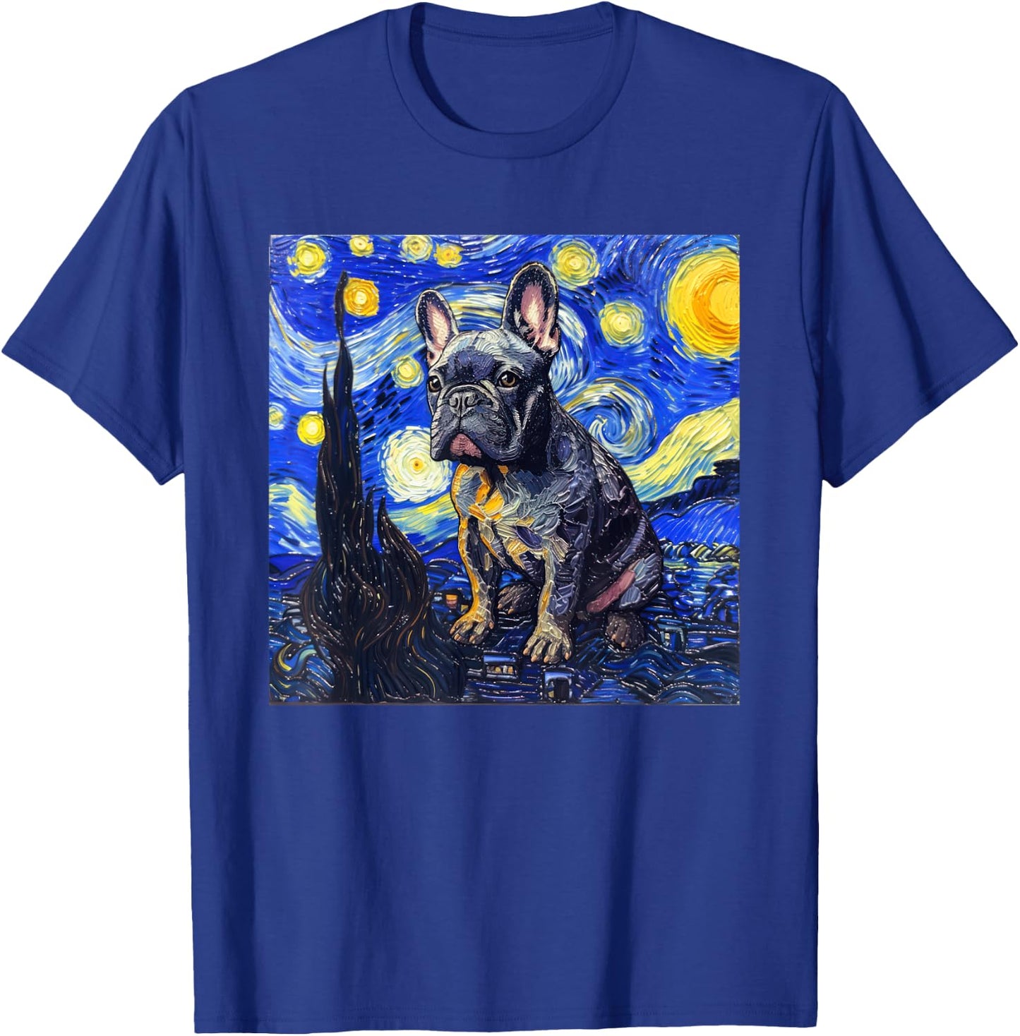 French Bulldog Dog Van Gogh Style Starry Night Men Women Girls Kids T-Shirt - T-Shirt | Royal