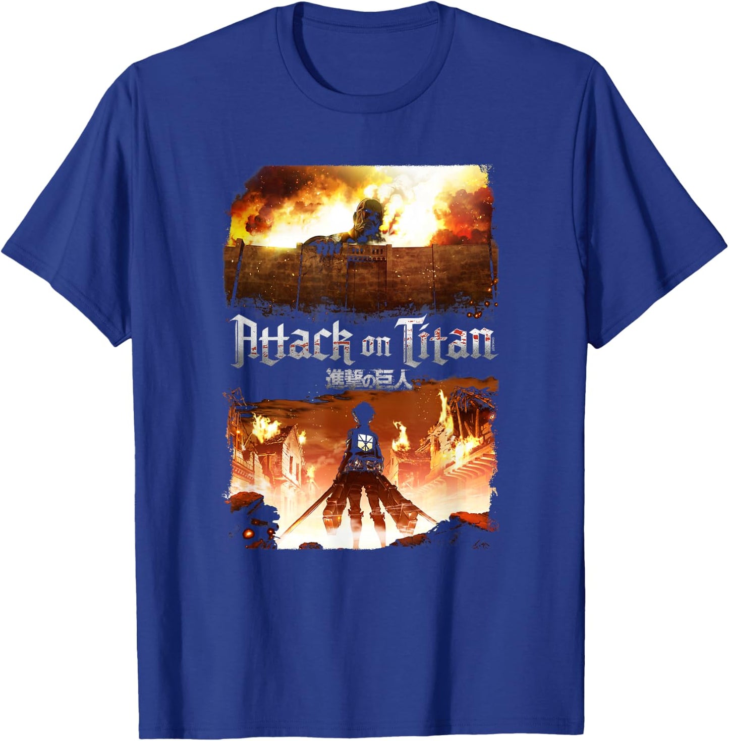 Attack on Titan Key Art Flaming Attack Scene AOT Anime T-Shirt - T-Shirt | Royal