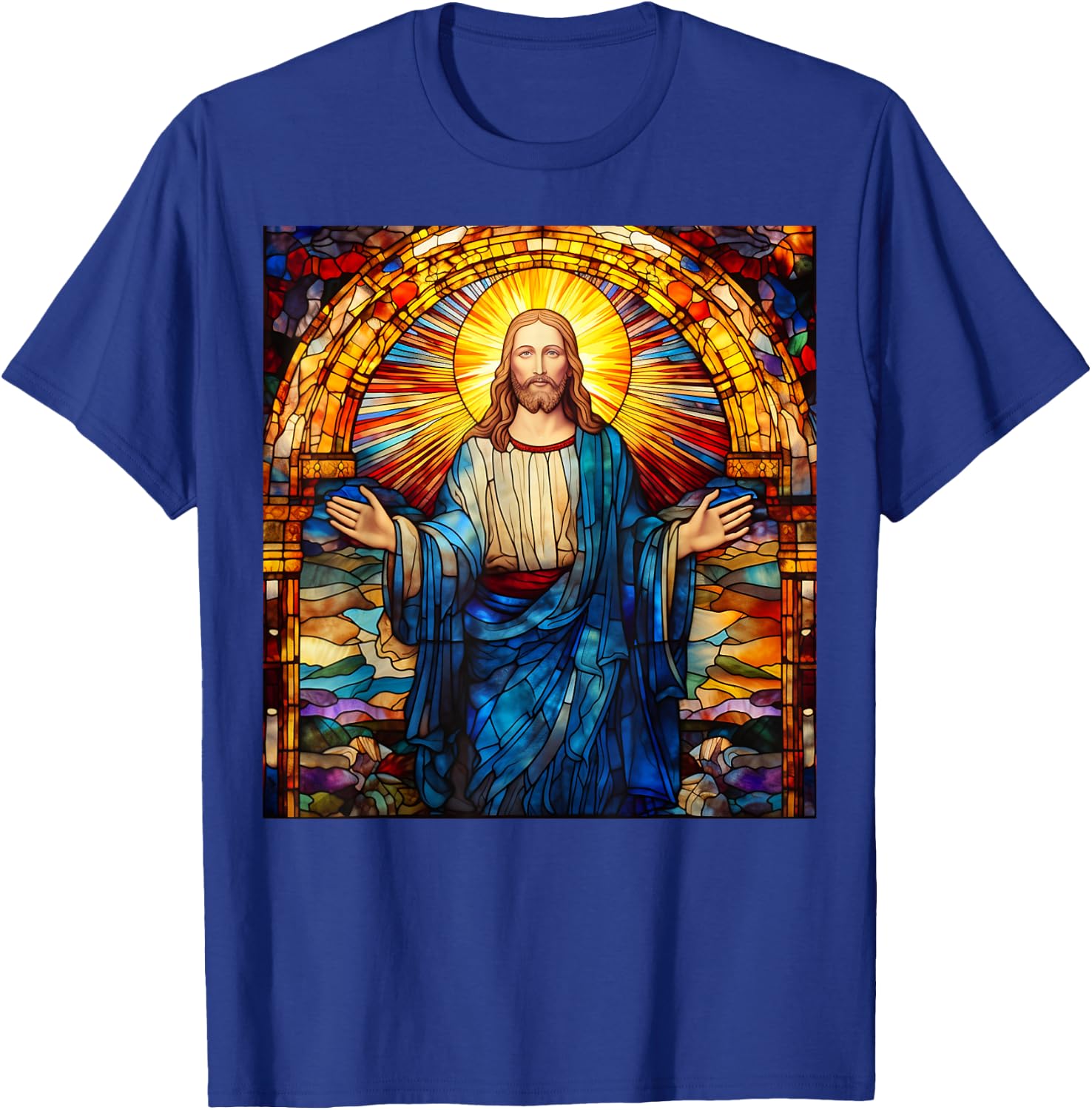 Jesus Christ Stained Glass Christian T-Shirt - T-Shirt | Royal