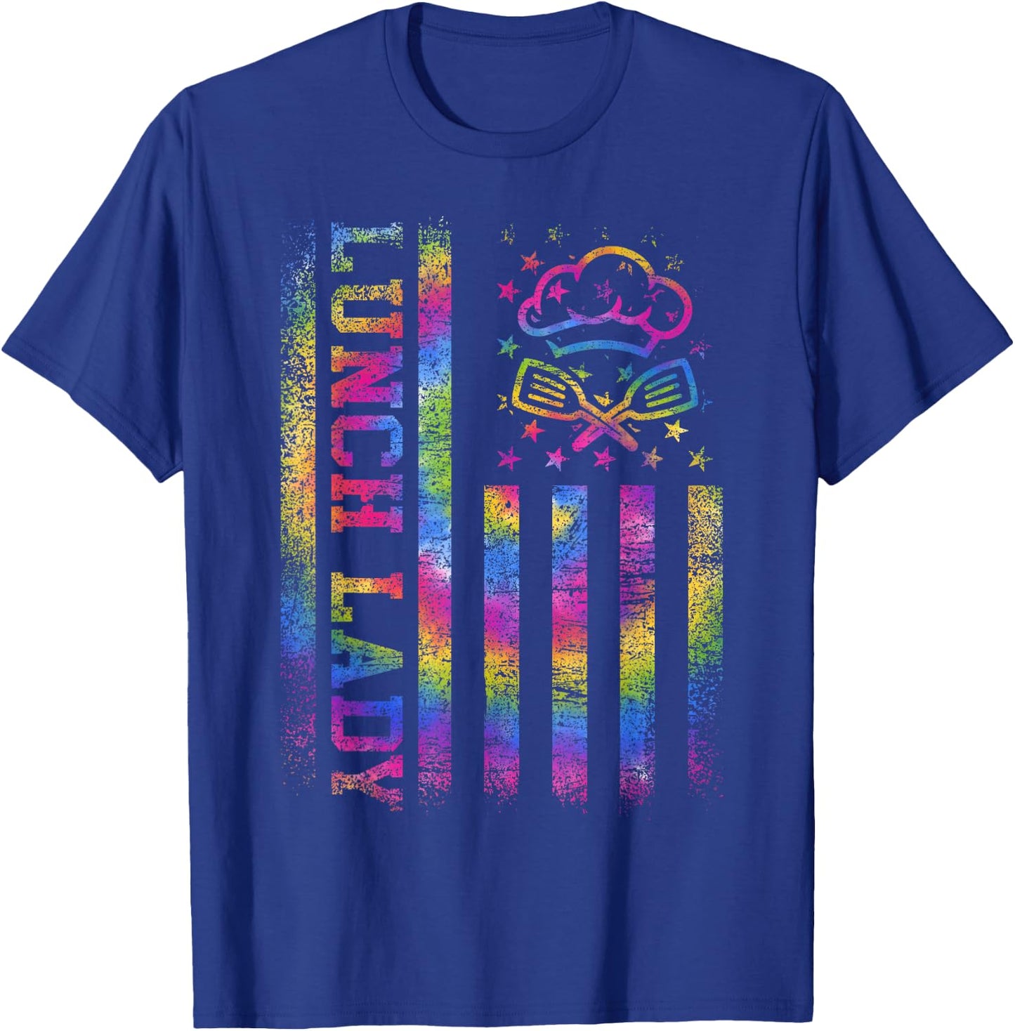 School Lunch Lady Squad US Flag Tie Dye Proud Cafeteria Crew T-Shirt - T-Shirt | Royal