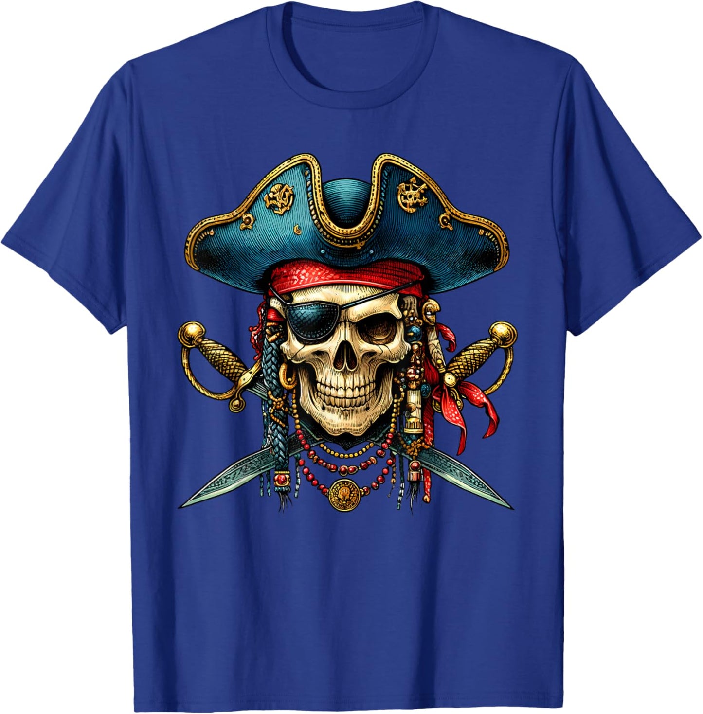 Pirate Skull Halloween Costume Men Women Boys Girls Teens T-Shirt - T-Shirt | Royal