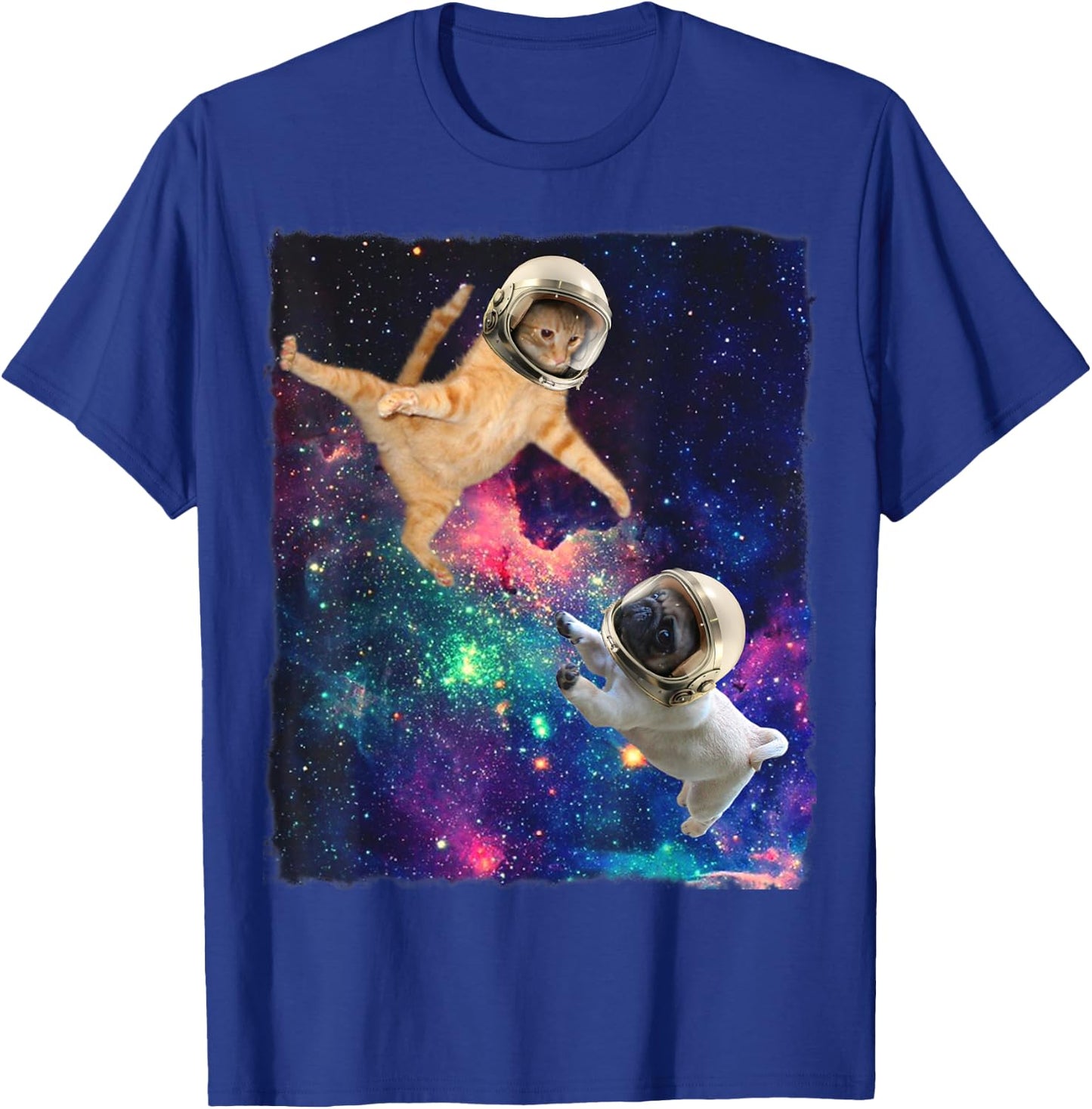 Cute Space Cat vs Pug Galaxy Epic Fight In Outer Space T-Shirt - T-Shirt | Royal