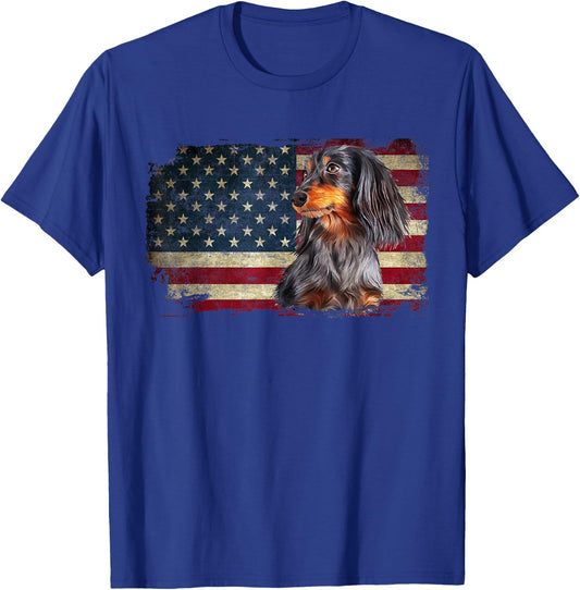 Dachshund USA Flag Patriotic Dog Lovers 4th Of July T-Shirt - T-Shirt | Royal