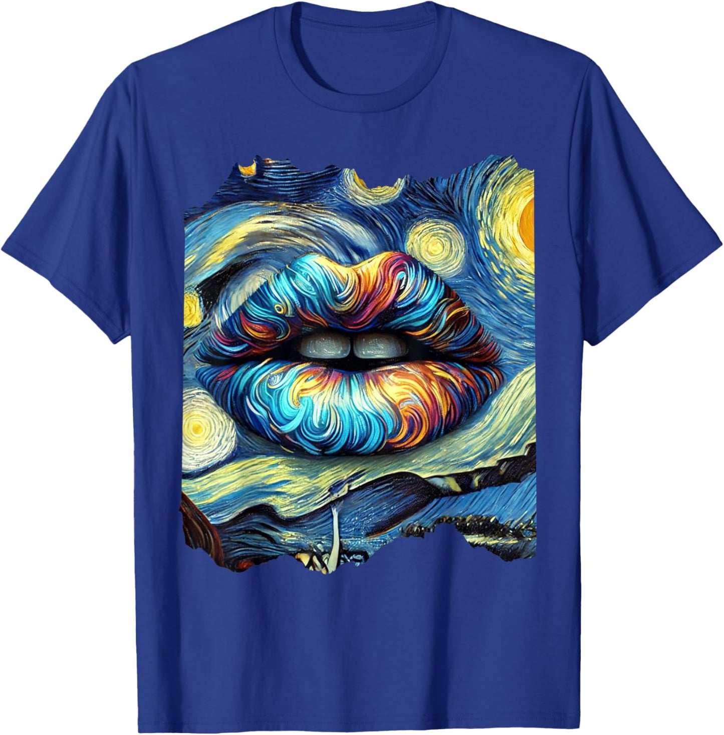 Lips Fashion Van Gogh Art Painting Star Sky Night Lips T-Shirt - T-Shirt | Royal