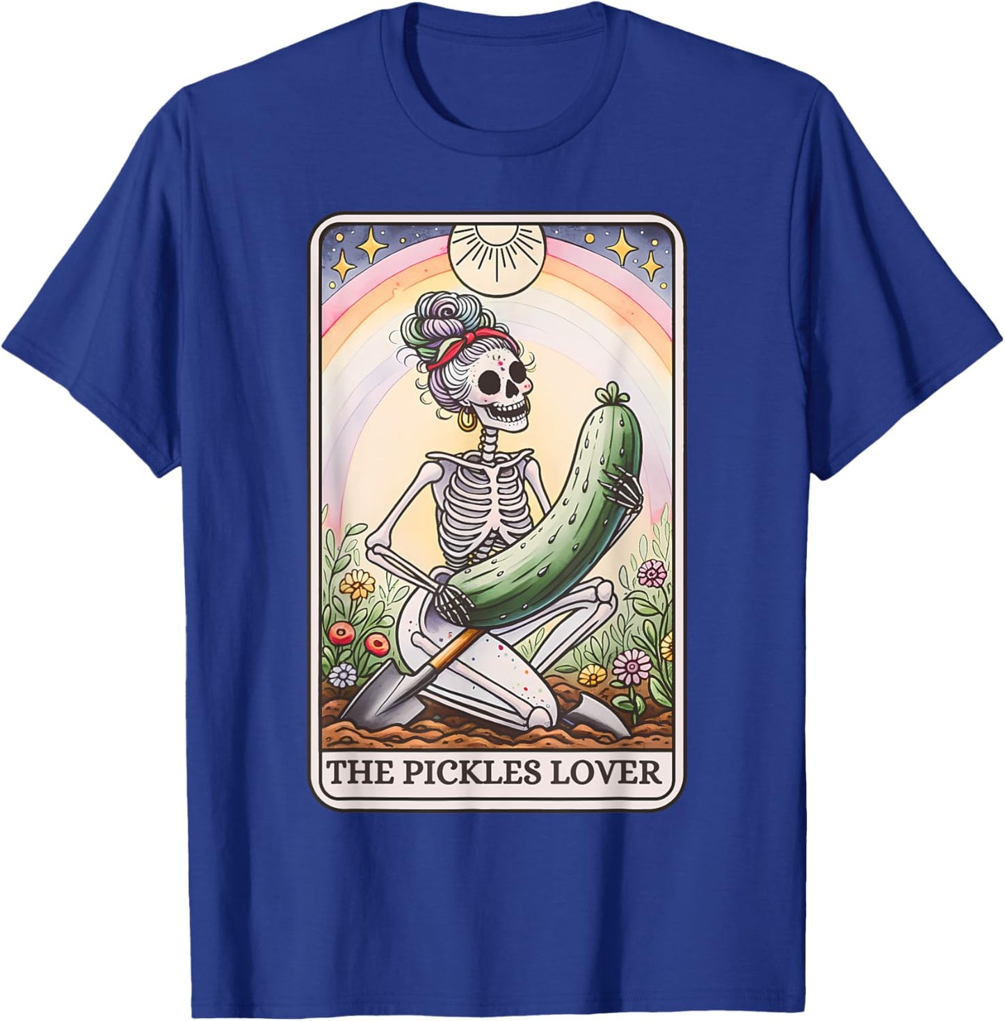 Pickle Lover Skeleton Tarot Card Pickle Jar Gardening T-Shirt - T-Shirt | Royal