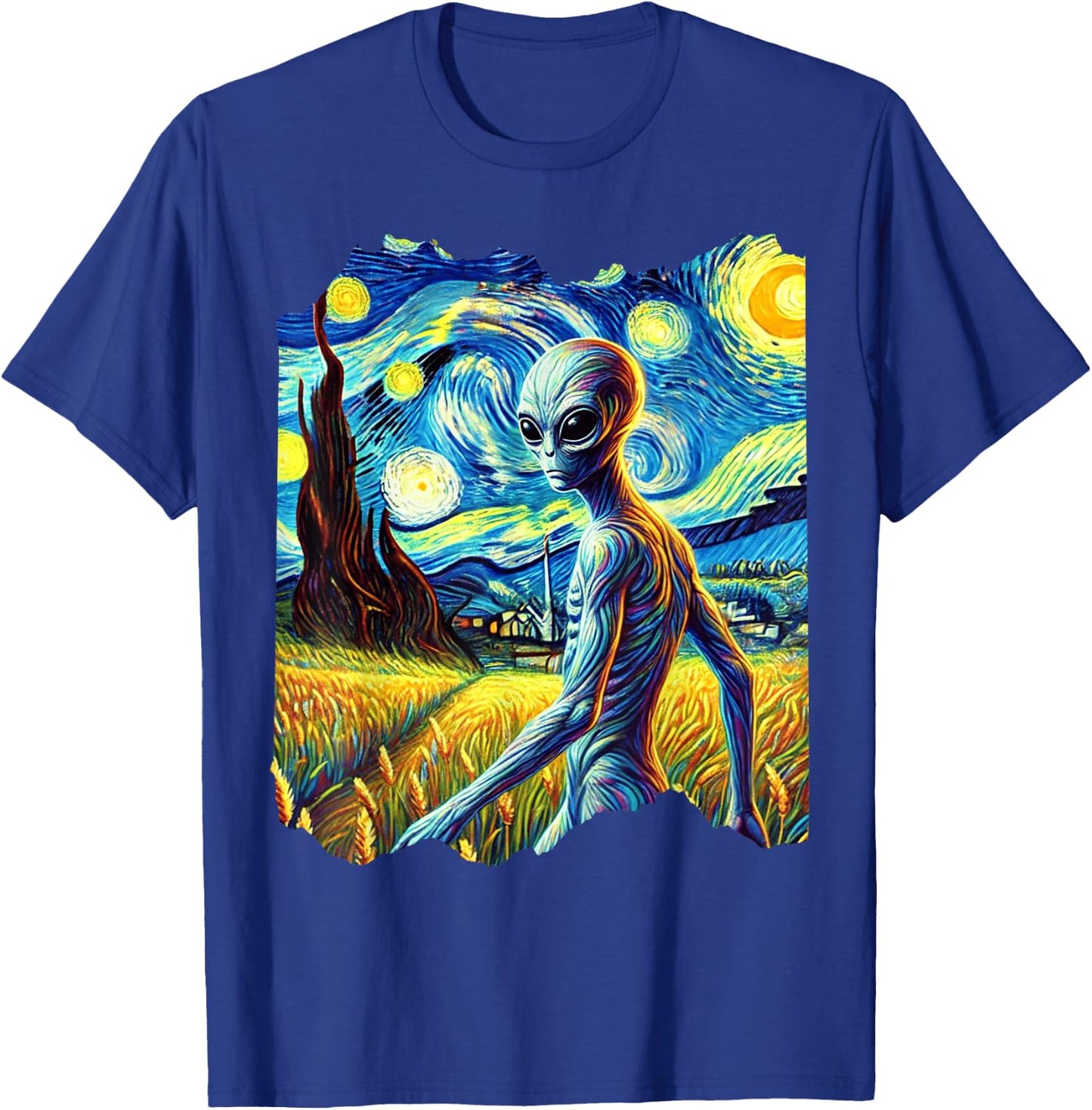 Alien Van Gogh Art Painting Star Sky Night Aliens T-Shirt - T-Shirt | Royal