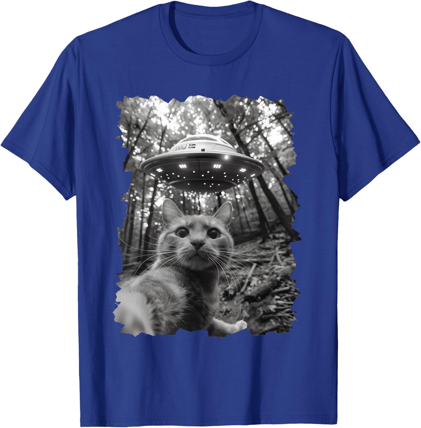 Funny Cat UFO, Funny Alien Cat Selfie UFO for Cats Lovers T-Shirt - T-Shirt | Royal