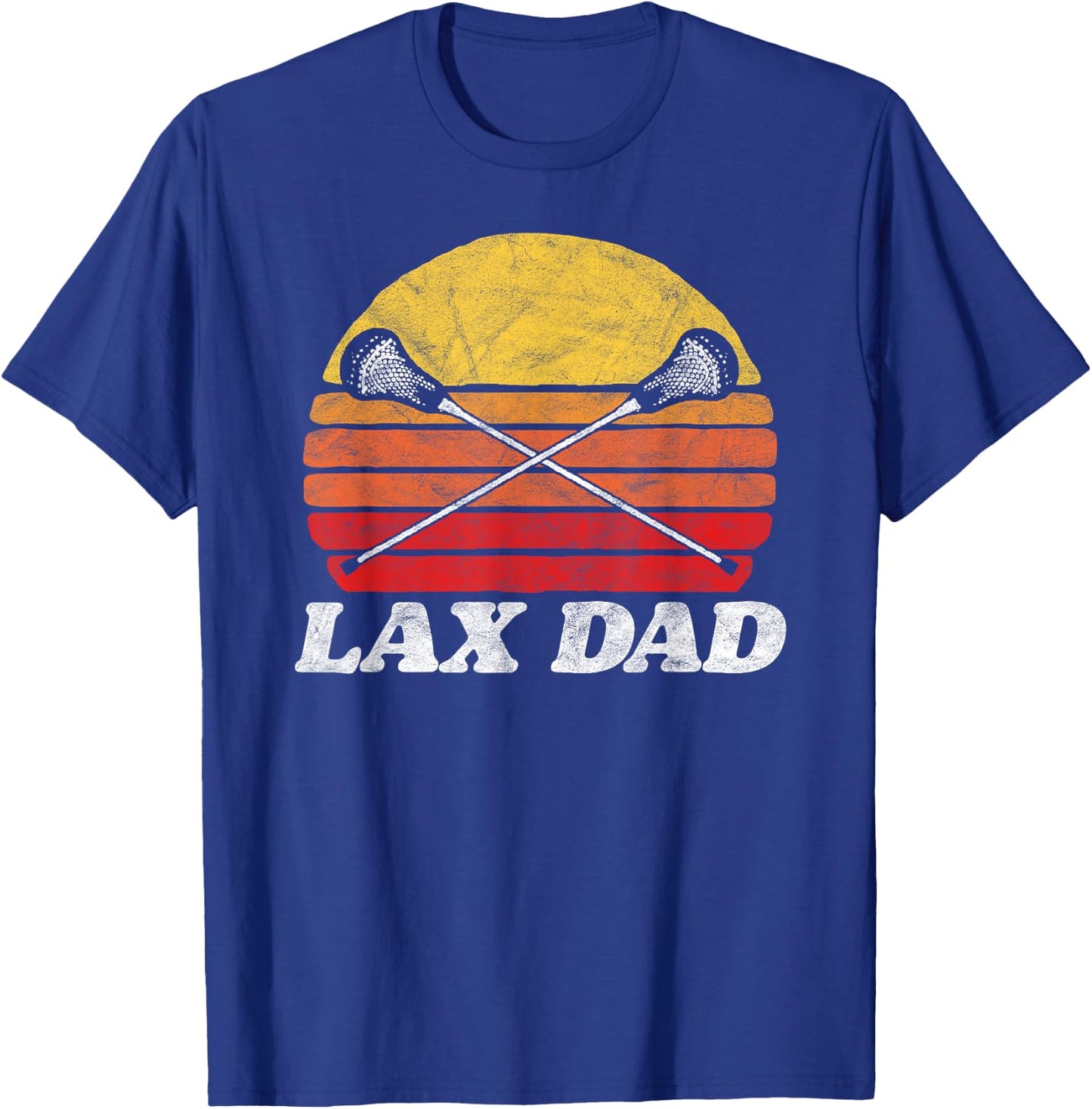 Lax Dad Vintage X Crossed Lacrosse Sticks 80s Sunset Retro T-Shirt - T-Shirt | Royal